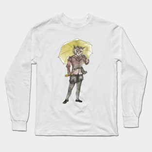 Steampunk Cat with Yellow Umbrella Long Sleeve T-Shirt